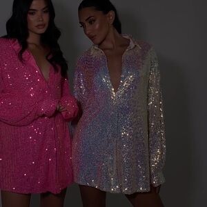 Champagne Ibiza Sequin Shirt Dress
